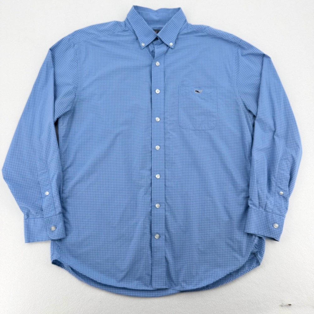 Vineyard Vines Tucker Shirt Mens Large Blue Gingham Performance Excellent - Picture 2 of 7
